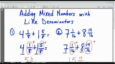 4th Grade Adding Mixed Numbers with Like Denominators Lesson Tutors in