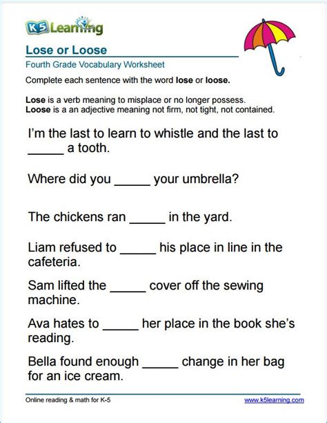 4th Grade Grammar Worksheets With Answer Key