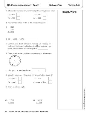 4th Class Assessment Test 1 Hallowe En Topics 1 8