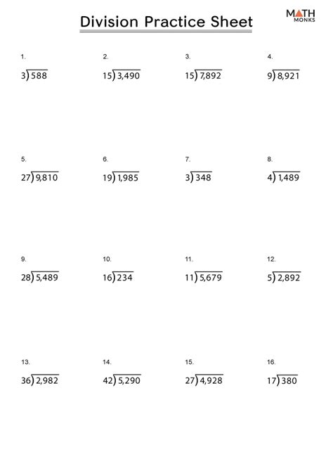 4th Grade Math Worksheets Division