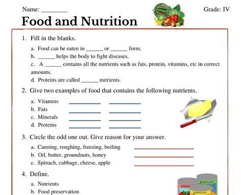 4th Grade Nutrition Workbooks For Students Or Children Nutrition Worksheet For 4th Grade - Nutrition Worksheet For 4th Grade