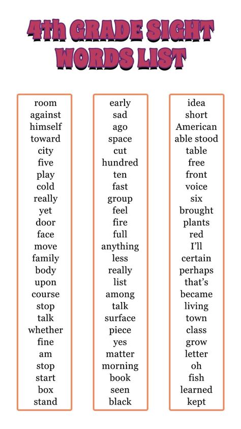 4th Grade Sight Words