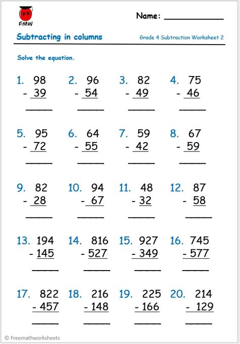 4th Grade Subtraction Worksheets Amp Free Printables Education Grade 4 Subtraction Worksheet - Grade 4 Subtraction Worksheet