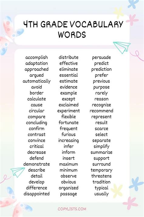 4th Grade Vocabulary Words Lists Games And Activities 4th Grade Vocab - 4th Grade Vocab