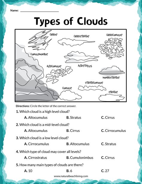 4th Grade Weather Cloud Worksheet   Type Of Cloud Activities For Kids With Free - 4th Grade Weather Cloud Worksheet