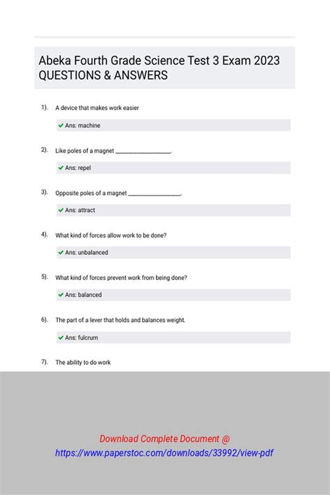 Read 4Th Grade Science Test Answers 