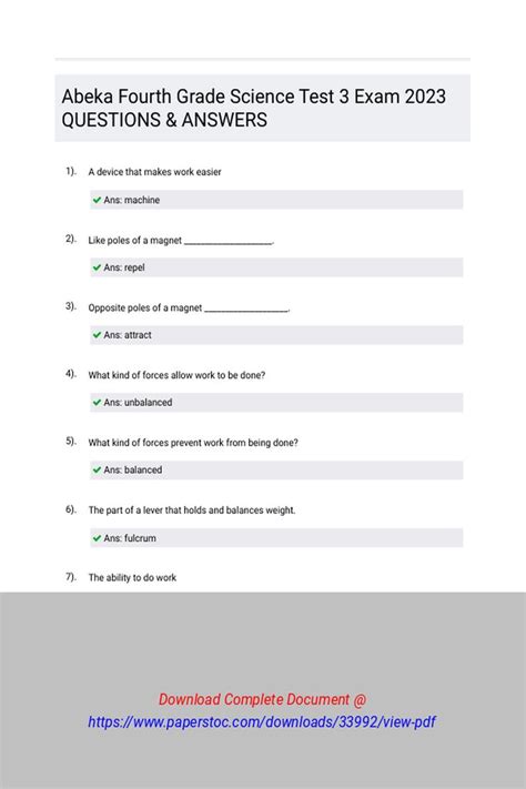 Download 4Th Grade Science Test Answers 