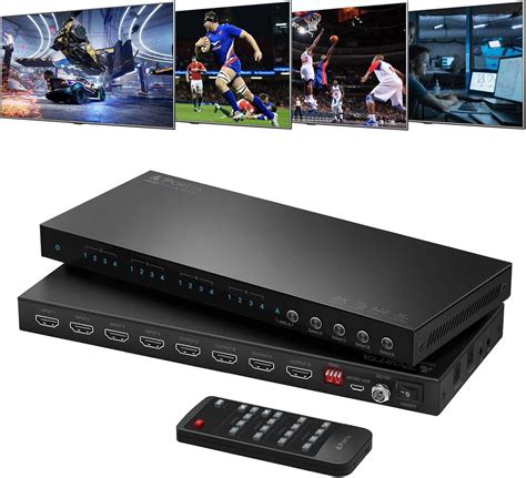 4x4 hdmi matrix 4k.  It features a power button and source status indicators on t...