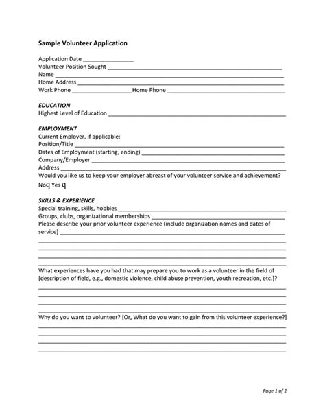 5+ Sample Volunteer Application Form Template SampleTemplatess