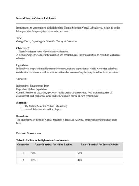 5 02 Natural Selection Lab Report