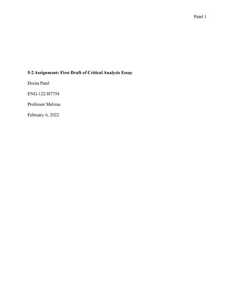 5 2 Assignment First Draft Of Critical Analysis Essay