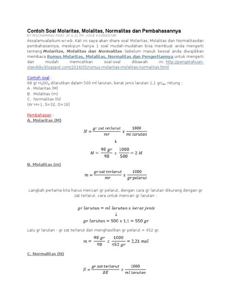 5 Contoh Soal Molalitas dan Pembahasannya - wintechmobiles.com