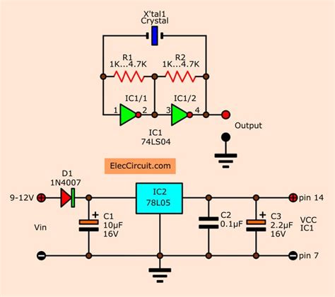 5 Crystal oscillator Circuits using CMOS ElecCircuit.com