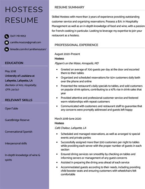 5 Hostess Resume Examples to Land a Job in 2022