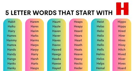 5 Letter Words that Start with H 463 Common Words and Useful Examples