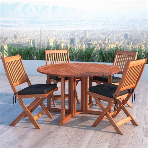 5 Pcs Folding Dining Set Bamboo Weather Resistant Table And ... - eBay