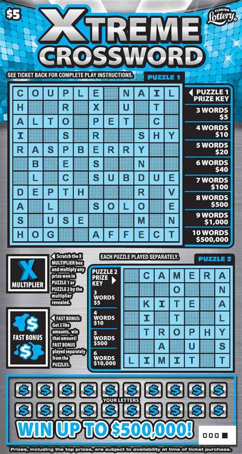 5 crossword scratch off.  For information regarding the estimated number of t...