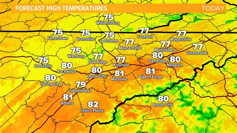 Oct 17, 2023 · Saturday Night: Partly cloudy, with a low around 45. Sunday: Sunny, with a high near 66. Sunday Night: Mostly clear, with a low around 43. Monday: Sunny, with a high near 68. view Yesterday's Weather. Knoxville, McGhee Tyson Airport. Lat: 35.81 Lon: -83.98 Elev: 962. Last Update on Oct 17, 7:53 am EDT. Mostly Cloudy. . 