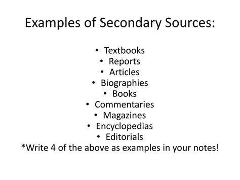 5 examples of secondary sources