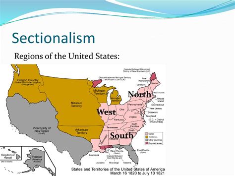 5 facts about sectionalism.  Describe each of the three sections and their goals.  Pol...