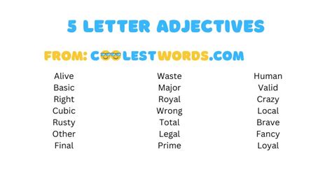 5 Letter Adjectives That End With Y 495 Adjectives Ending In Y - Adjectives Ending In Y