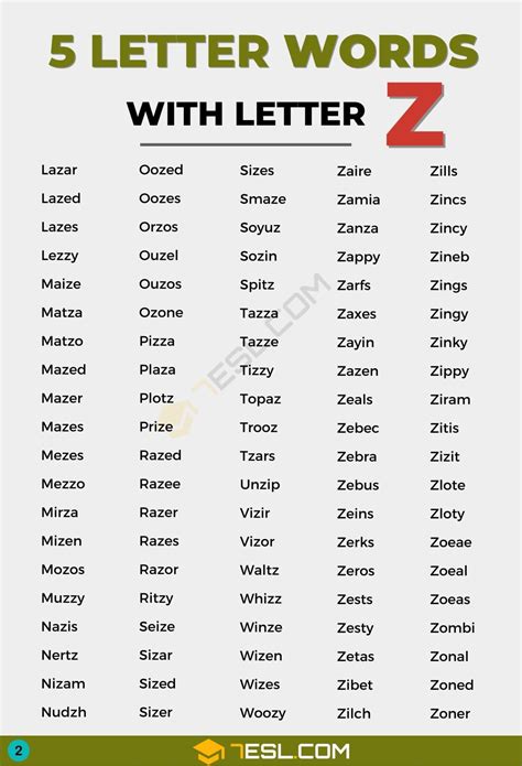 5 Letter Words With Z Useful List Of 5 Letter Words Starting With Z - 5 Letter Words Starting With Z