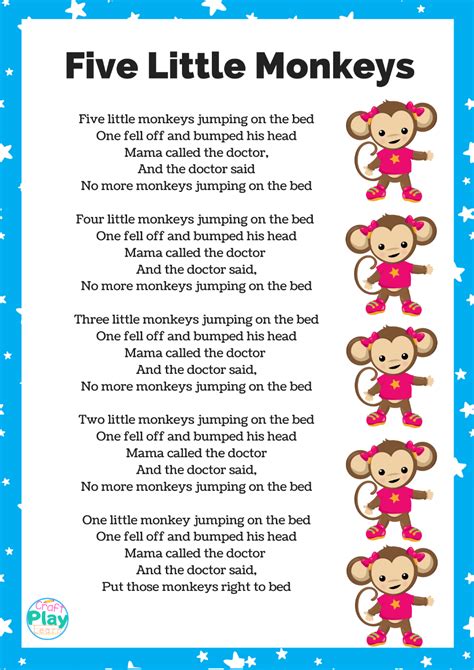 5 Little Monkeys Nursery Rhymes Poem For Kids Poem Five Little Monkeys - Poem Five Little Monkeys