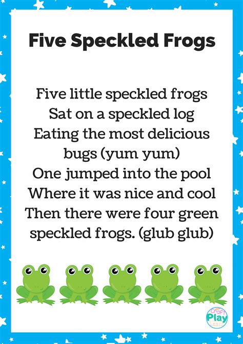  5 Little Speckled Frogs Words - 5 Little Speckled Frogs Words