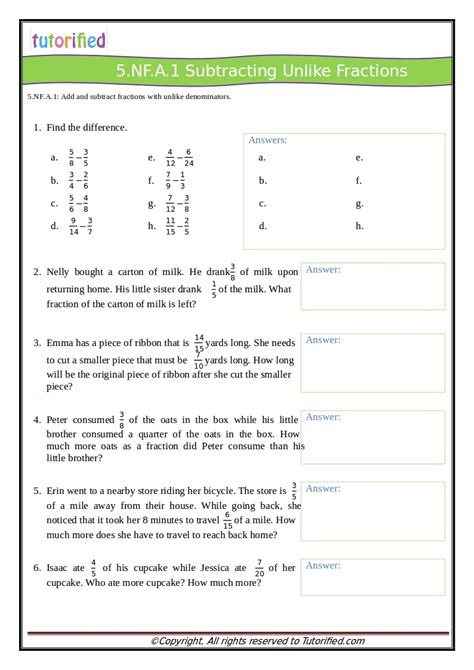 5 Nf A 1 Subtraction Of Fractions And Subtracting Fractions From Mixed Numbers - Subtracting Fractions From Mixed Numbers