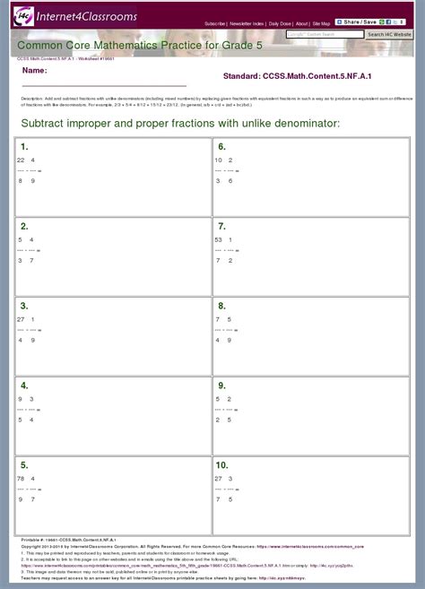 5 Nf A 1 Worksheets Common Core Math Common Core Adding Fractions - Common Core Adding Fractions