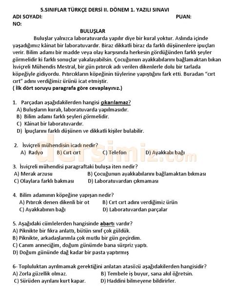 5 sınıf dersleri türkçe