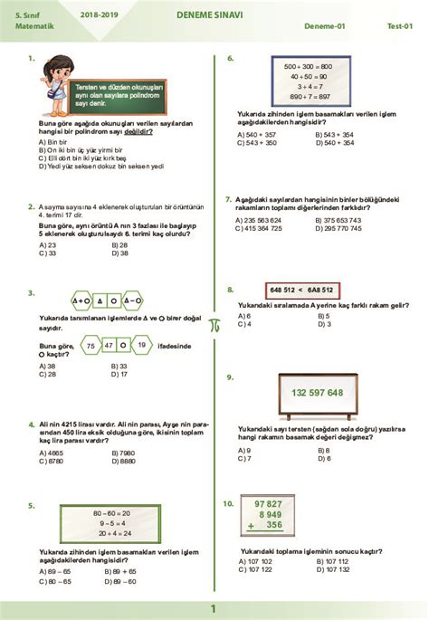 5 sınıf matematik deneme sınavı çöz