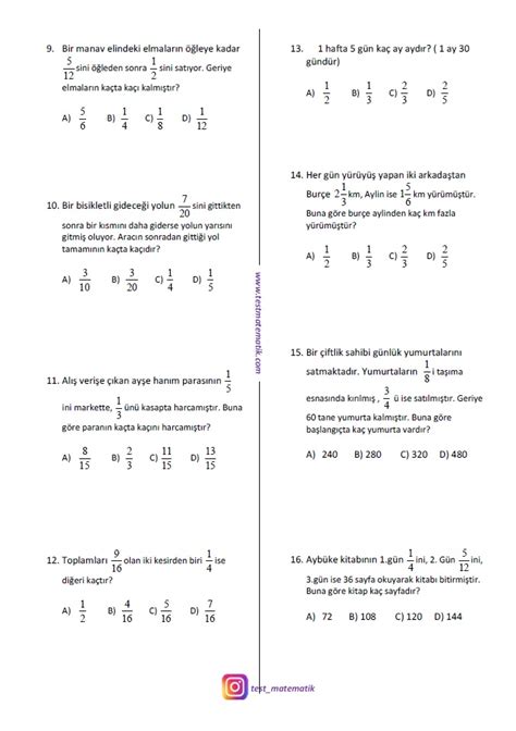 5 sınıf ondalık kesir problemleri pdf