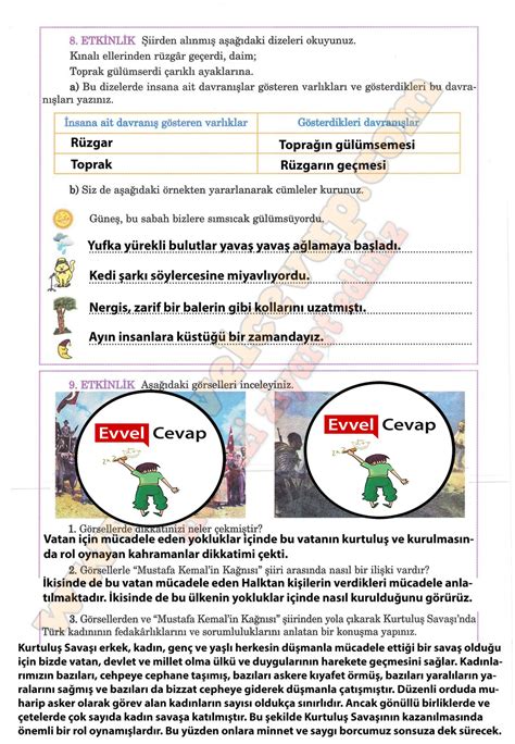 5 sınıf türkçe kitabı cevapları