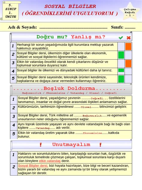 5 Sınıf Workbook Cevapları