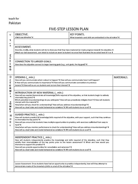 5 Step Lesson Plan For 2nd Grade
