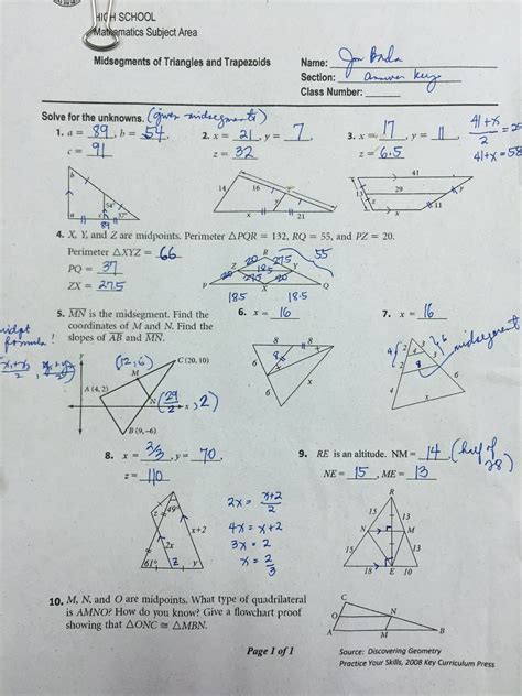 Download 5 1 Midsegment Of Triangles Theorem Worksheet Answers 