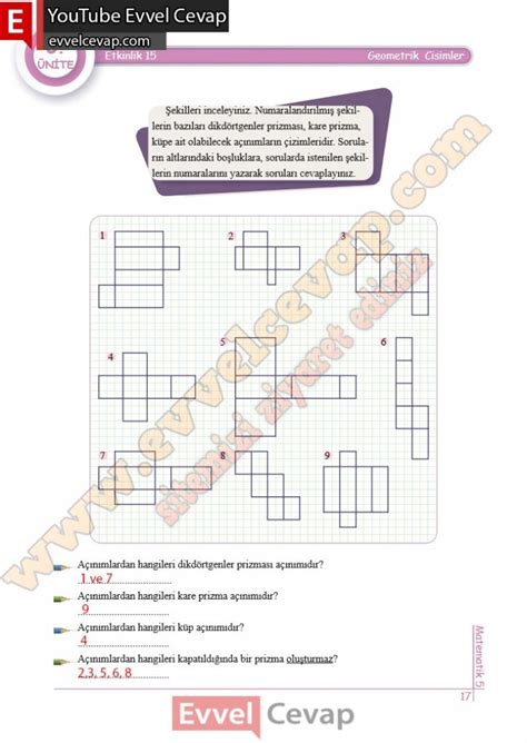 5. Sınıf Matematik Çalışma Sayfaları Ünite 6 Sayfa 17-18 Cevapları.