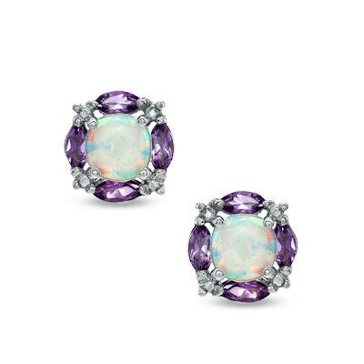 5.0mm Cushion-Cut Lab-Created Opal and Amethyst Earrings in …