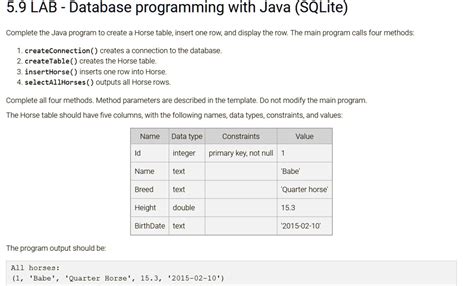 5.9 LAB - Database programming with Java (SQLite) Complet the...