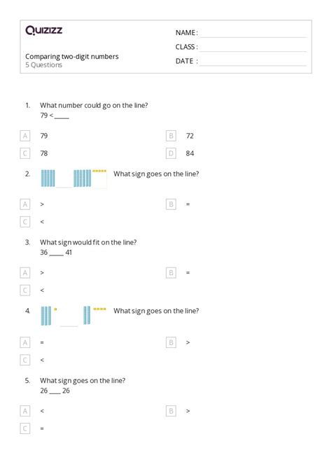 50+ Comparing TwoDigit Numbers worksheets for 2nd Grade on Quizizz