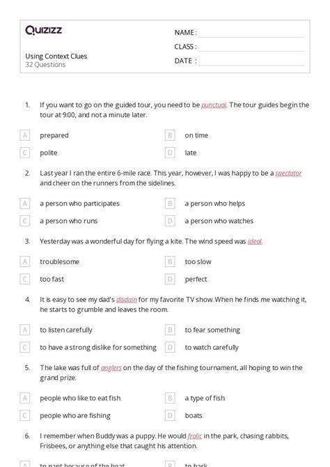 50+ Determining Meaning Using Context Clues worksheets for 5th Class on