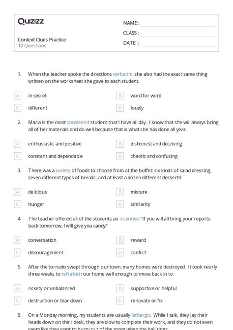 50+ Determining Meaning Using Context Clues worksheets for 8th Class on