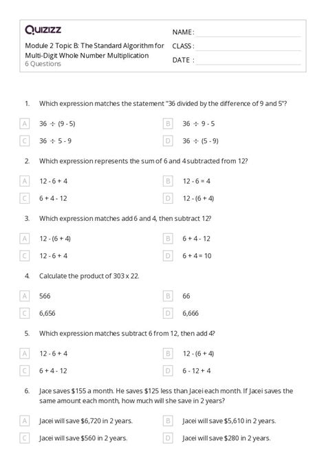 50+ MultiDigit Multiplication and the Standard Algorithm worksheets on