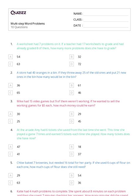 50+ MultiStep Word Problems worksheets for 8th Class on Quizizz Free