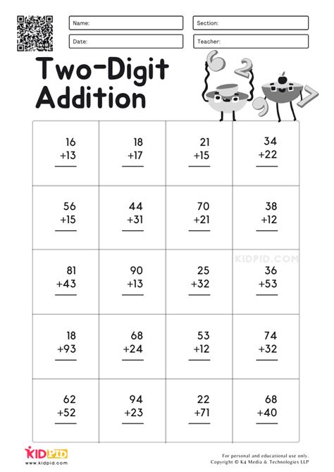 50+ TwoDigit by OneDigit Addition worksheets for Kindergarten on