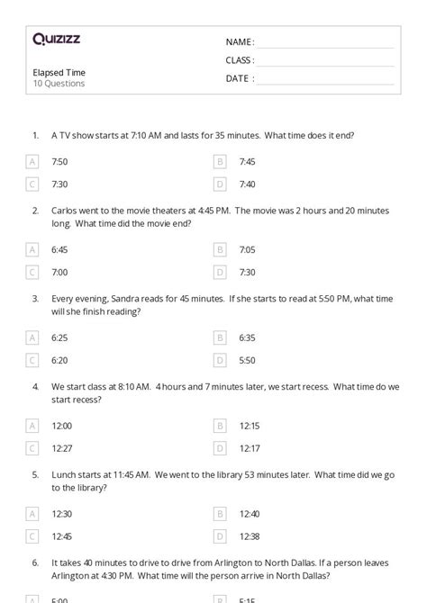 50+ Word Problems and Elapsed Time worksheets for 3rd Class on Quizizz