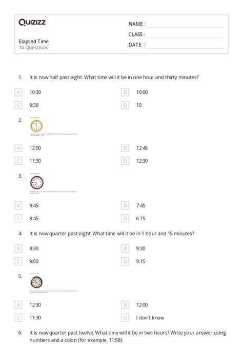 50+ Word Problems and Elapsed Time worksheets for 4th Class on Quizizz