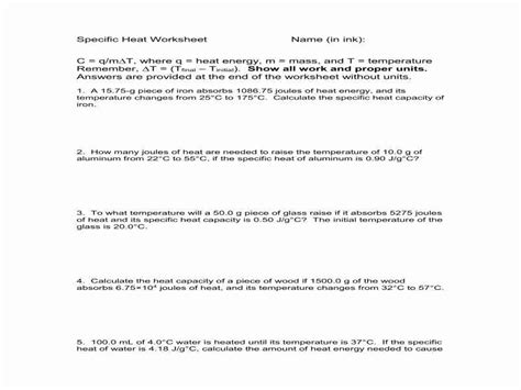 50 Calculating Specific Heat Worksheet Chessmuseum Template Library