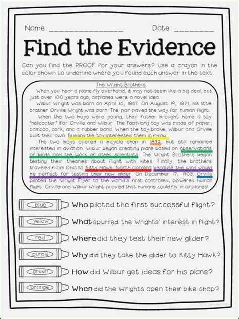 50 Citing Textual Evidence Worksheet